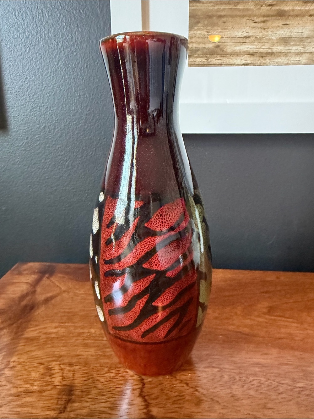 Decorative Ceramic Vase in Deep Red and Black